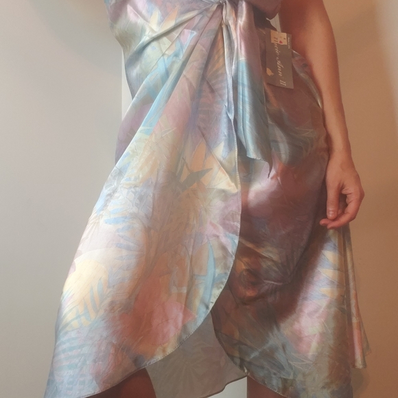 Vintage Liquid Satin Wrap V Neck Dress - Picture 13 of 16